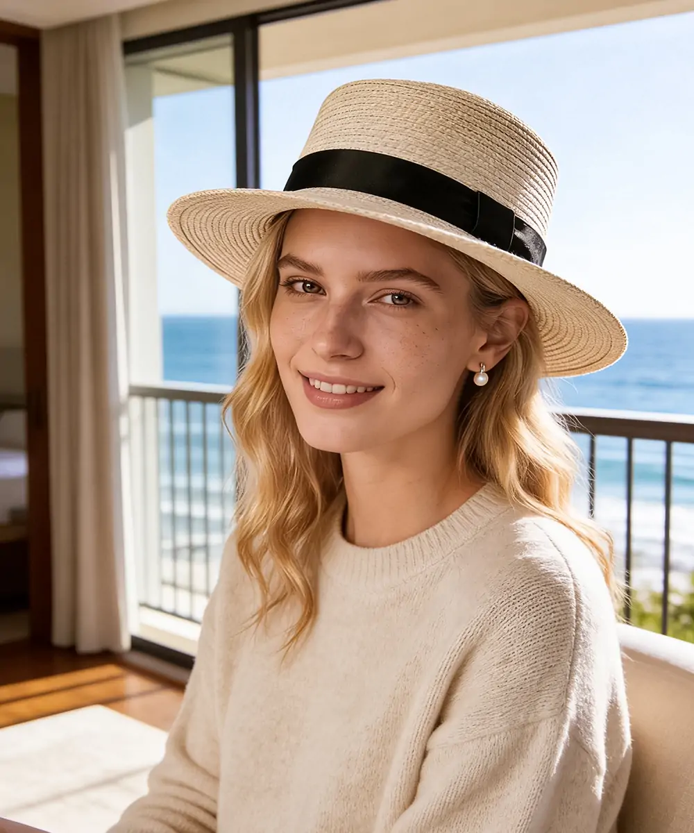 Riviera Straw Boater-White - Image 5